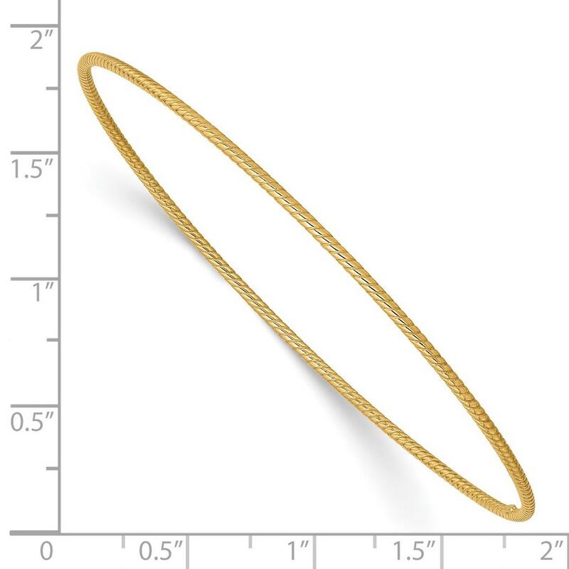 Curata 14k Yellow Gold Hollow Slip on Textured Polished 1.5mm Twist Slip on Cuff Stackable Bangle Bracelet