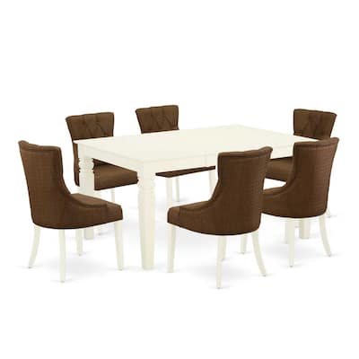 HomeStock 7-Piece Linen white Solid Wood Top-Rectangular Dining Room Set with Butterfly Leaf-Seats 4