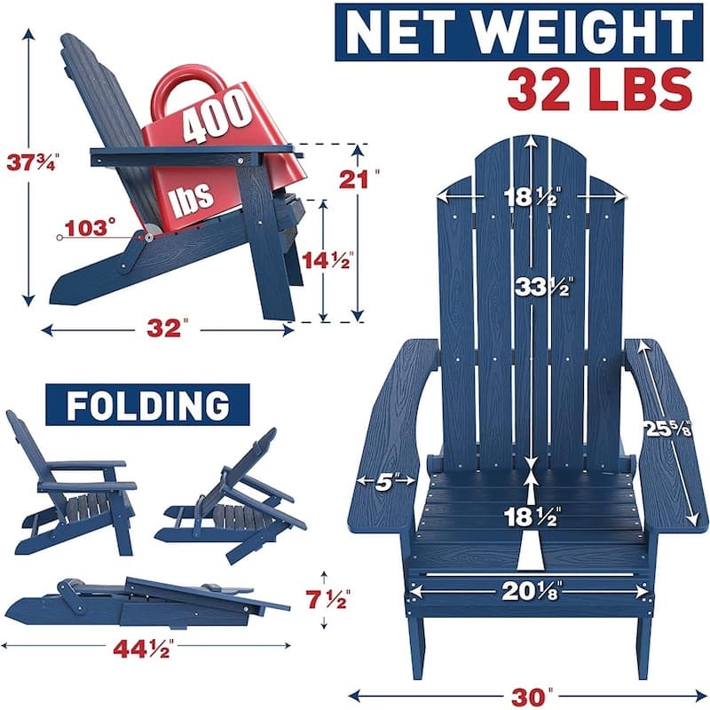 WINSOON All Weather HIPS Outdoor Folding Adirondack Chair Set Of 4