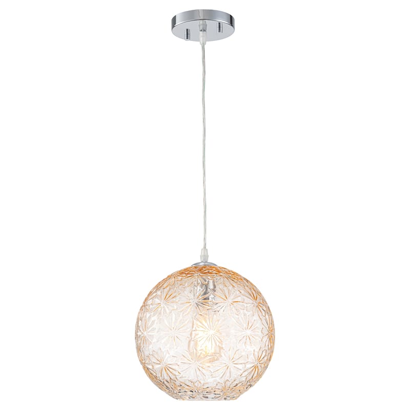 9.84 inch Cognac Etched Glass Globe Pendant Light Hanging Ceiling - 9.8 inch