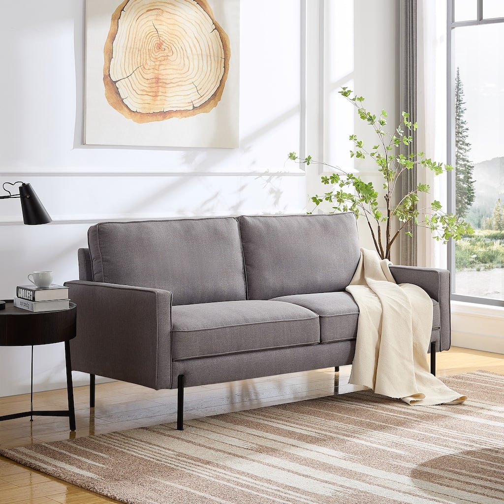 Snowhill 71''W Modern Linen Sofa, 3-Seater, Matte Black Metal Legs