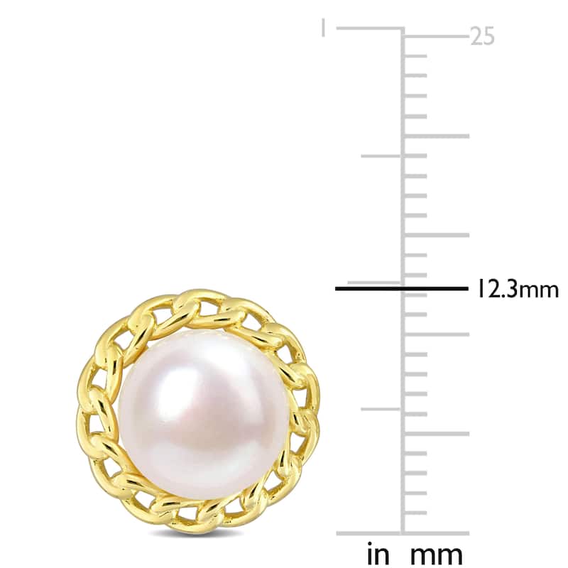 Miadora Cultured Freshwater Pearl Stud Earrings in Yellow Plated Sterling Silver (8-8.5mm)