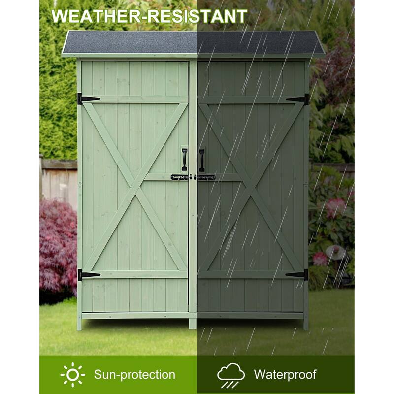 Shed Outdoor Storage Cabinet Wooden Garden Sheds, Outside Tool Organizer with Waterproof Roof, Shelves and Lockable Door