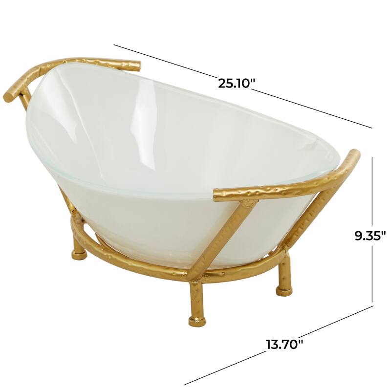 CosmoLiving by Cosmopolitan Glass Kitchen Serving Bowl with Gold or Brown Metal Stand and Ring Feet - Clear or White
