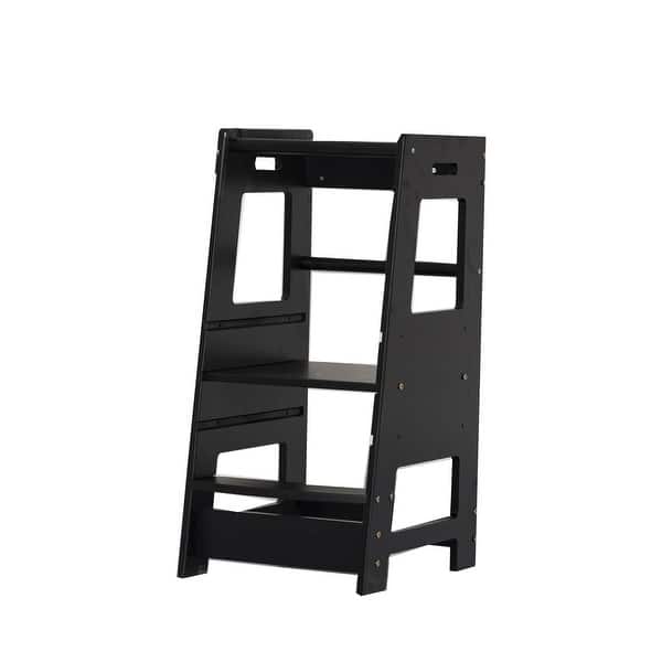 slide 2 of 5, Toddler Standing Tower Kitchen Step Stool for Kid's Adjustable Height Learning Stool Helper Anti-Drop Safety Rail Stool - Black Black