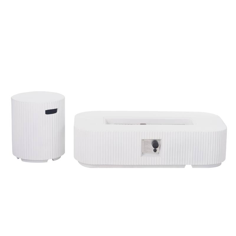 Christopher Knight Home - Lecce 2-Piece Outdoor MgO Fire Pit 50,000 BTU Table Set with Propane Tank Holder