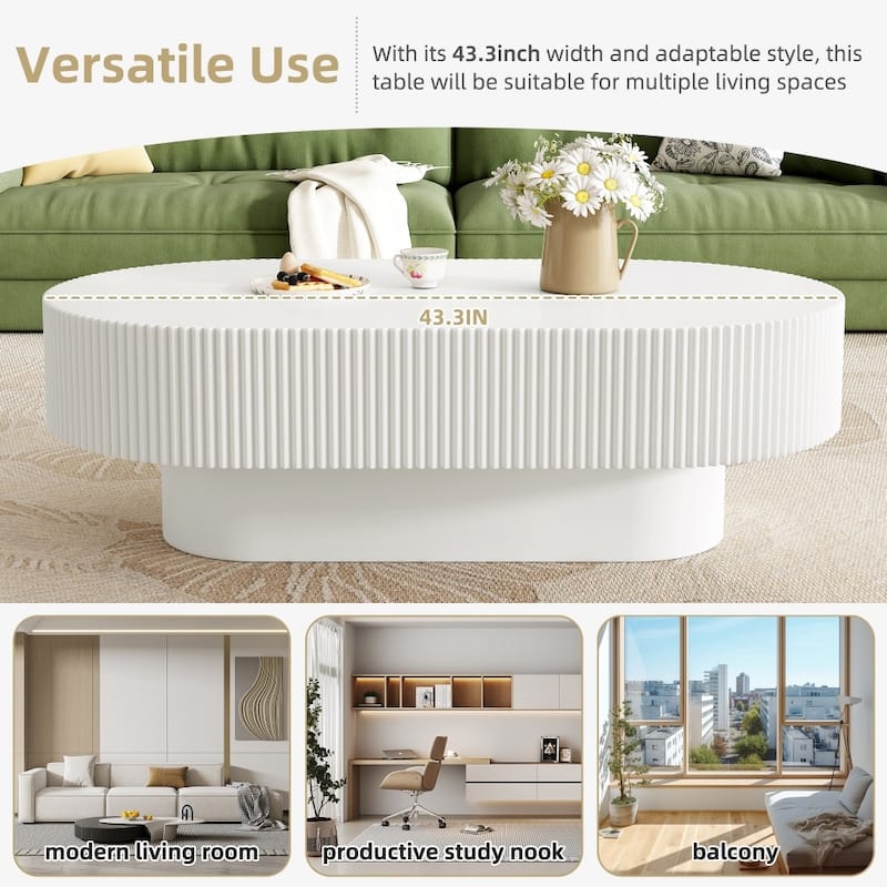 43.3"W Elegant Oval Coffee Table with 6.8"Thick Tabletop and Sturdy Base