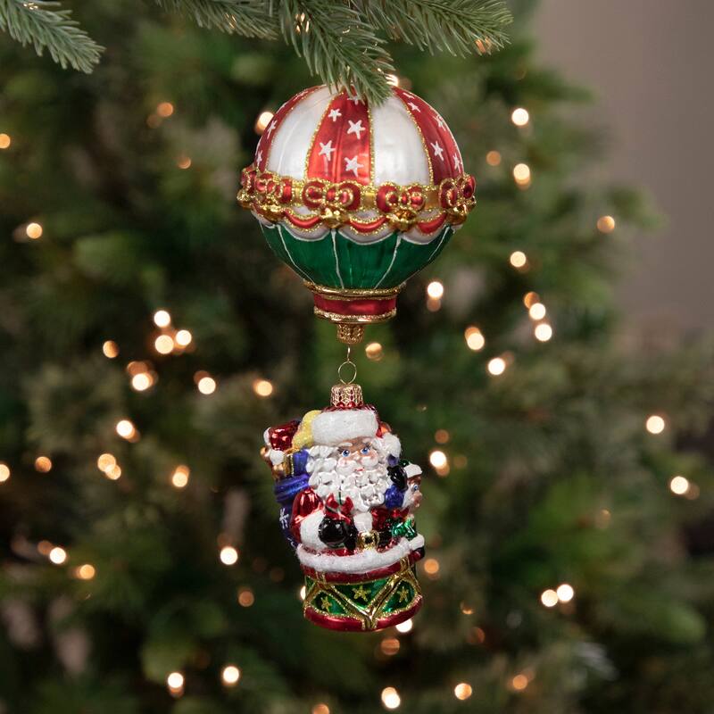 Soaring To Holiday Heights Air Balloon Santa Glass Ornament 1020960