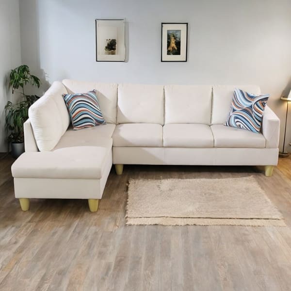 slide 2 of 3, KISRAIS 97" Wide 2-Piece Upholstered Sectional Sofa Set for Small Space White Flannel - Left Facing