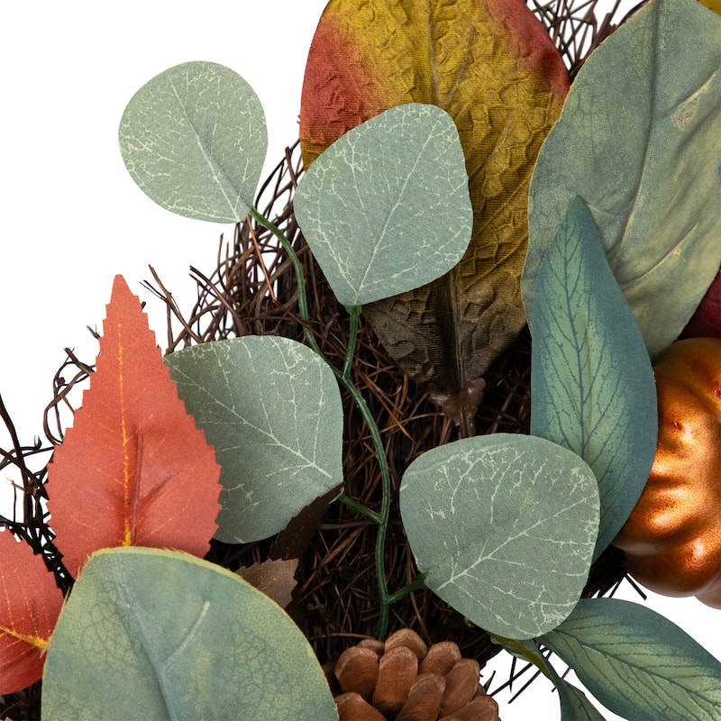 Pumpkin Pinecone Gourd Grapevine Artificial Thanksgiving Wreath 24"