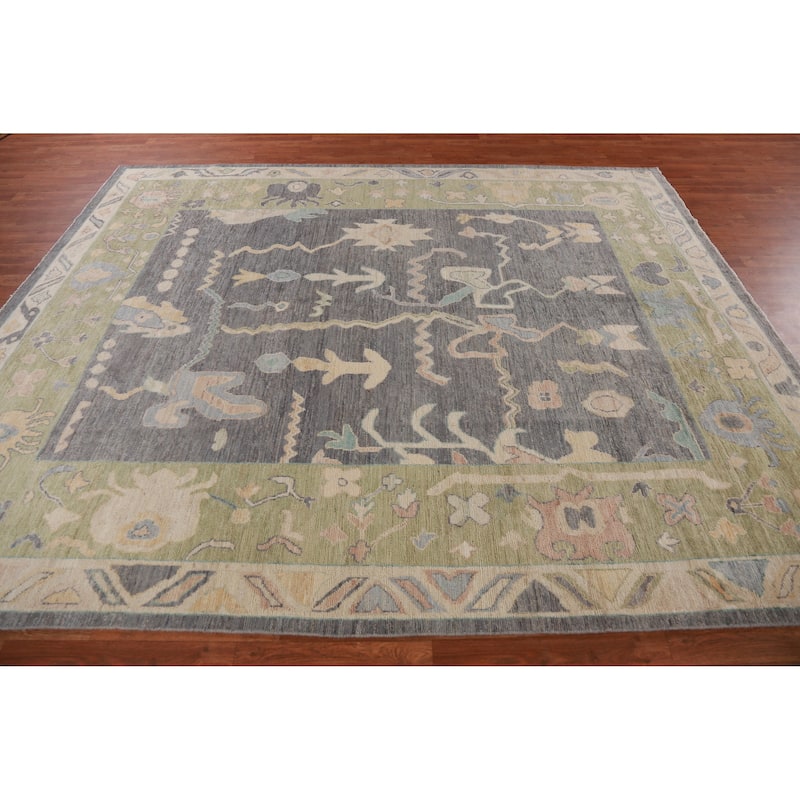 Hand Knotted Oriental 100% Wool Carpet Transitional All-Over Greys & Charcoal Oushak Area Rug - 9' 10'' X 8' 1''