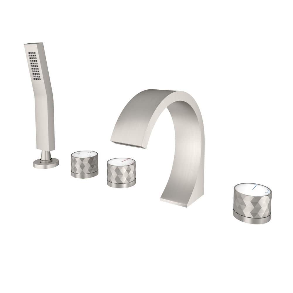 Waterfall 3-Handles Deck-Mount Roman Tub Faucet with Hand Shower (Valve Included)