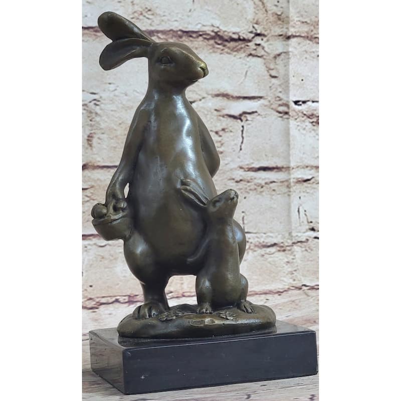 Easter Bunnies Imitative Rabbits Bunny Imitative Rabbit Holding Basket Of Eggs Bronze Sculpture Art