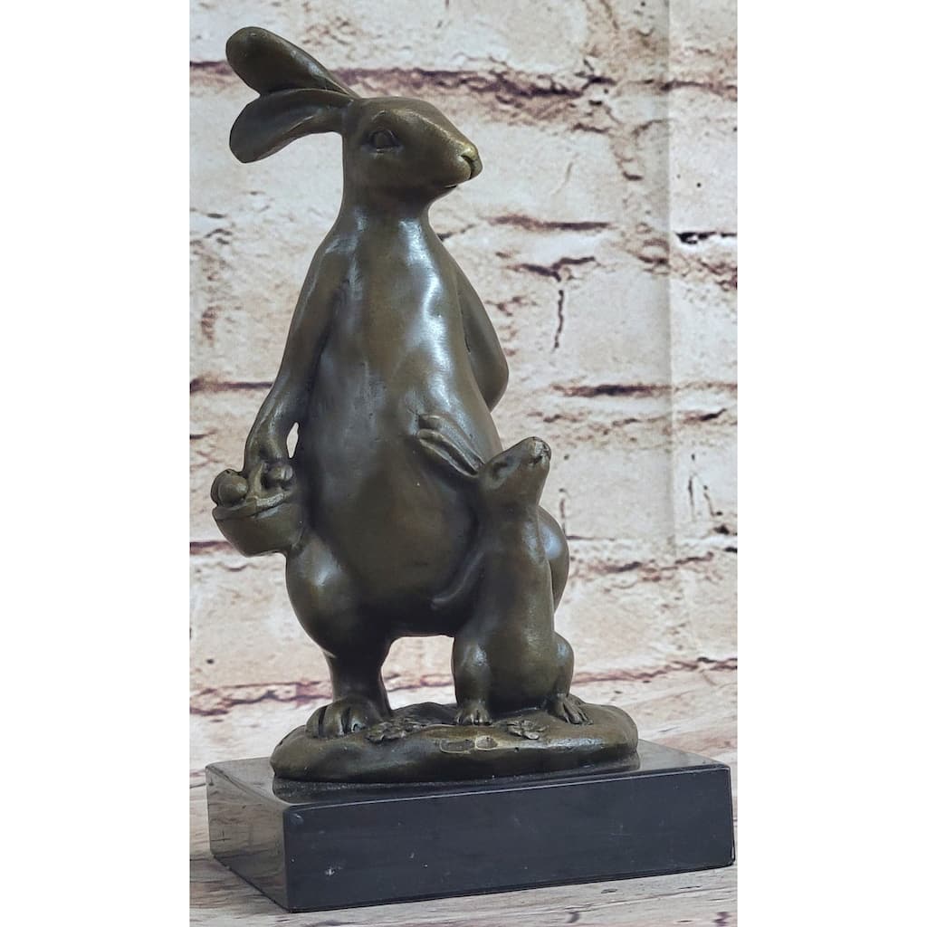 Easter Bunnies Imitative Rabbits Bunny Imitative Rabbit Holding Basket Of Eggs Bronze Sculpture Art