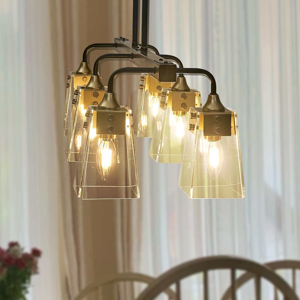 29 inch wood painted gold chandelier 6 LT - Wood Painted