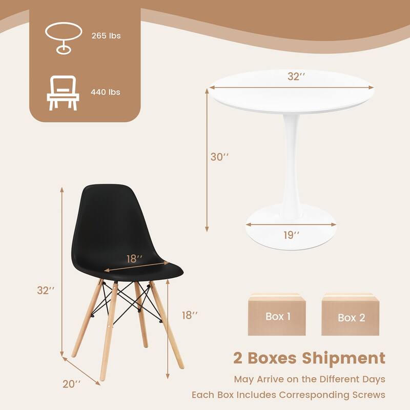 Gymax 3 PCS Dining Set Modern Round Dining Table 2 Chairs for Small