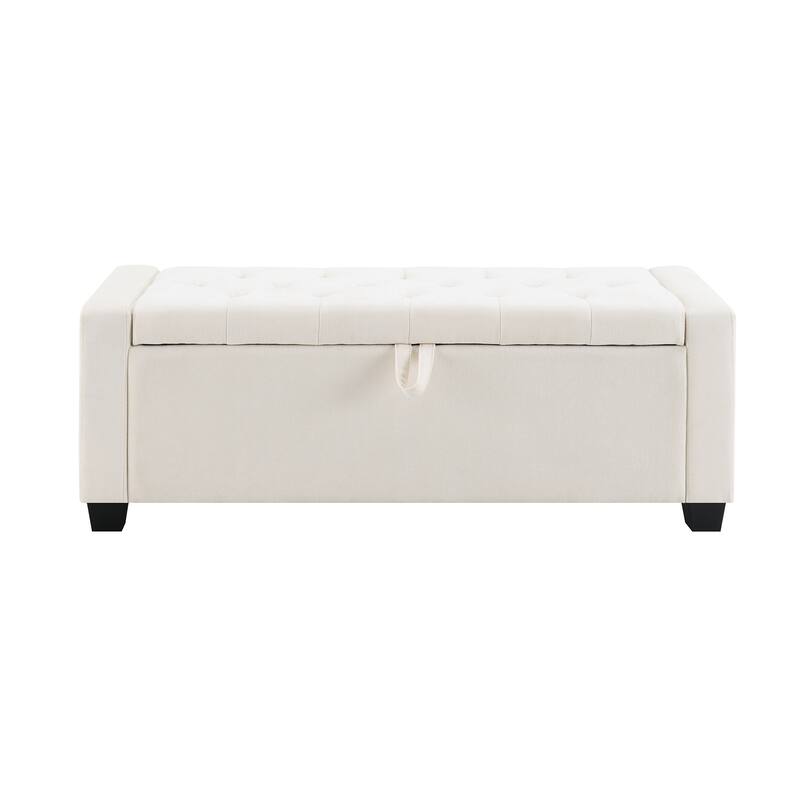 48" Upholstered Storage Ottoman Bench with Button Tufted Diamond Stitch