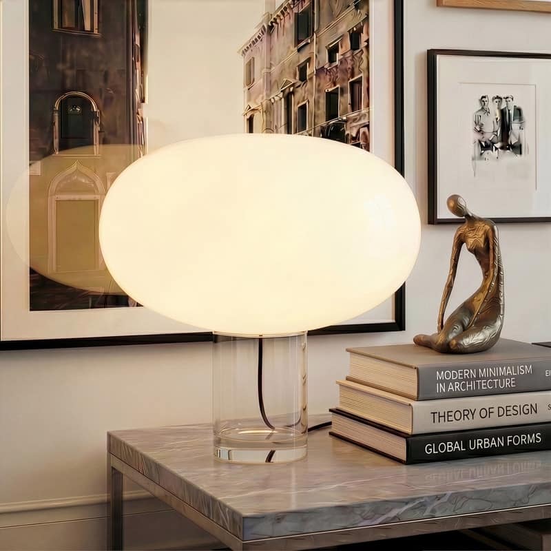 Brightech Callisto 11.02 in Integrated LED Glossy White Glass Modern Industrial Rounded Gradient Dimming Nightstand Desk Lamp