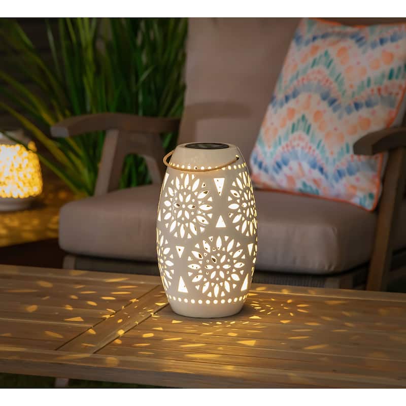 14.6" White Ceramic Solar Lantern