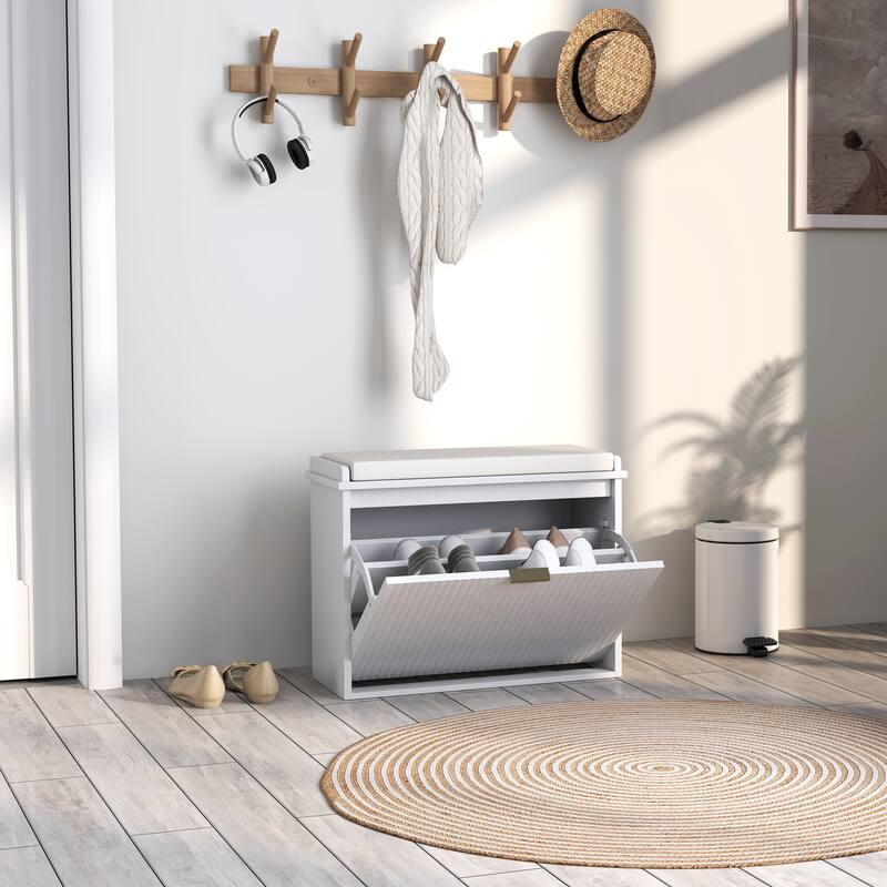Particleboard and MDF Shoe Storage Bench with Cushion Seat and Drawer Cabinet
