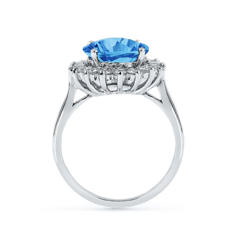 Auriya 4 5/8ct Round Blue Topaz Sunburst Halo Diamond Ring 5/8ctw 18K Gold