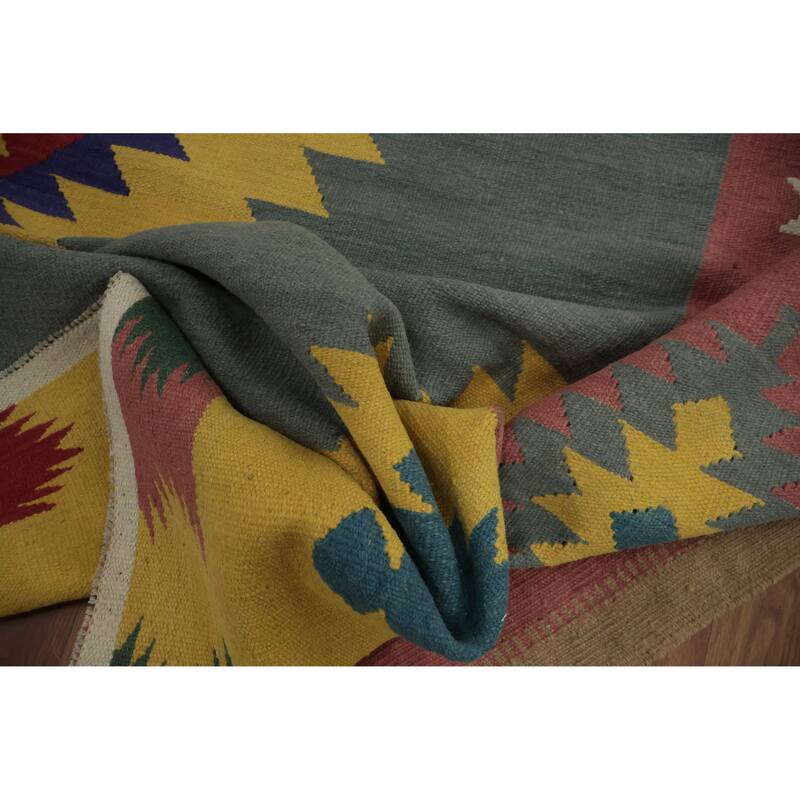 Hand Woven Oriental 100% Wool Carpet Southwestern Tribal Multi-Colored Kilim Area Rug - 9' 7'' X 7' 10''