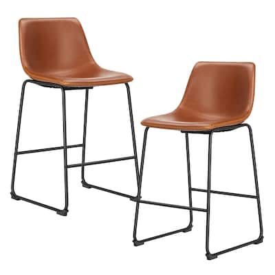 Sweetcrispy 26'' Counter Height Bar Stools Set of 2, Leather Barstool with Back and Metal Leg for Kitchen Island Pub Living Room
