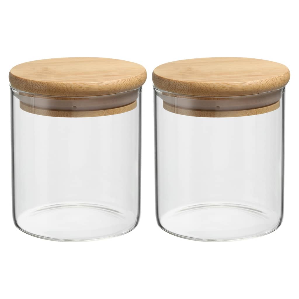 2Pcs 14oz Glass Jar with Airtight Bamboo Lid Glass Kitchen Container (10x8cm) - Transparent