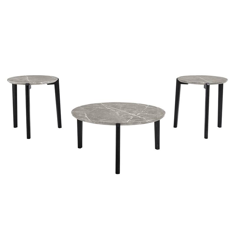 36-Inch Modern Round Coffee Table,Stylish Imitation Marble Top with Durable Rubberwood Legs,Chic Wooden Coffee Table