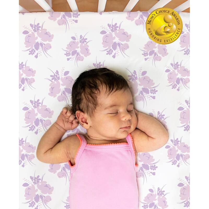 The Peanutshell Purple Floral Fitted Crib Sheet 4 Pack Set