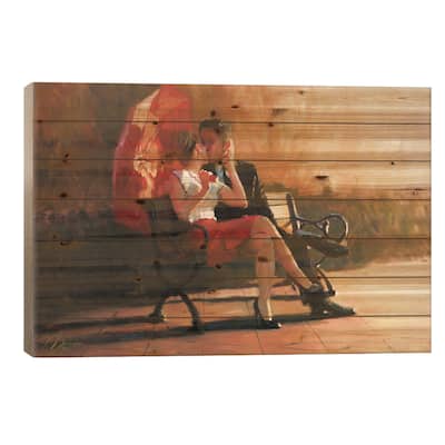 Kiss In The Park II Print On Wood by Christopher Clark - Multi-Color