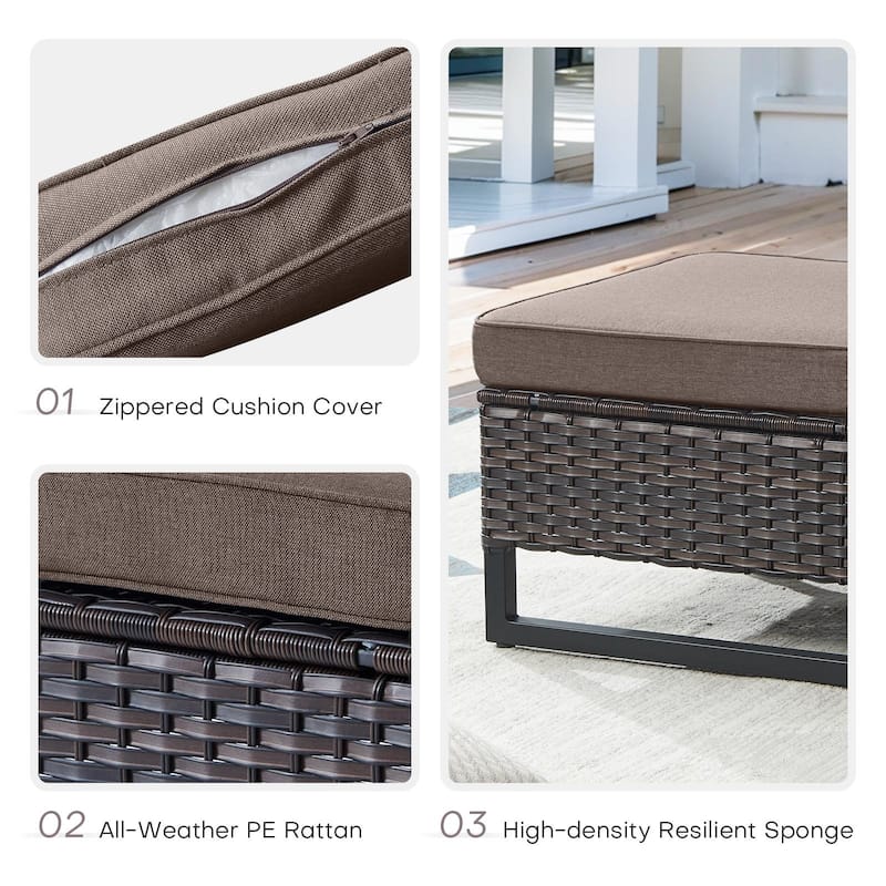 9 Pieces Patio Sofa Set with Fire Pit Table - Grey cushion - Brown