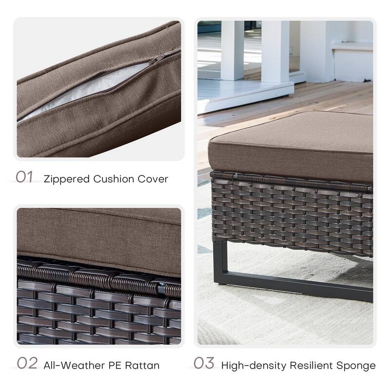 Outdoor Sofa Chairs Ottomans and Fire Table Brown-Grey - Brown