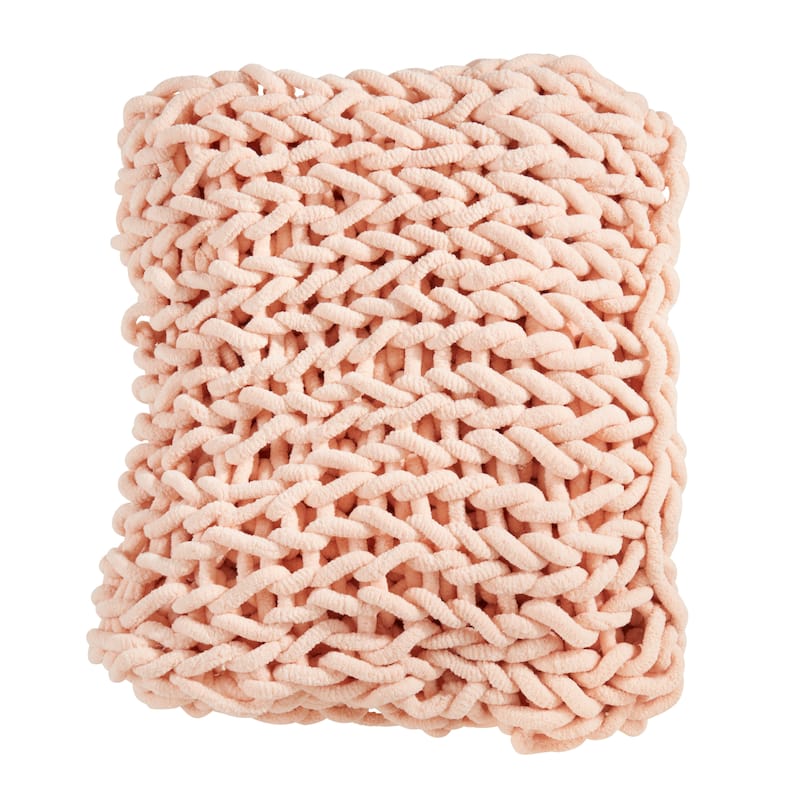 Textured Chunky Knit Cozy Throw - 50"x60" - 50"x60"/Rose