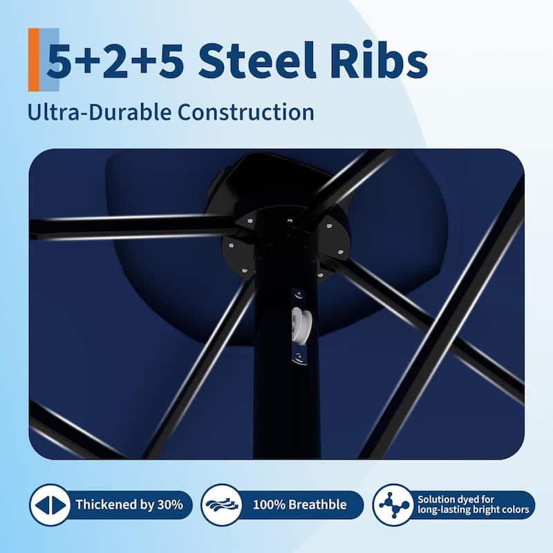 15FT Patio Umbrella with Solar Lights and Crank Handle,Base Included