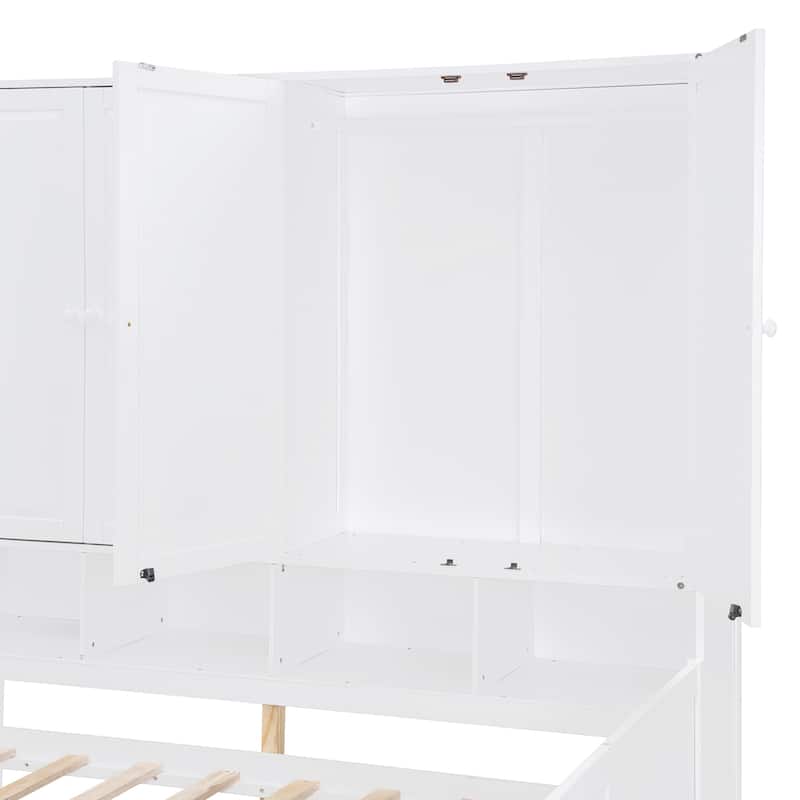 Full Size Daybed with Built-In Desk and Storage,4 Shelves, 2 Cabinets and 3 Drawers