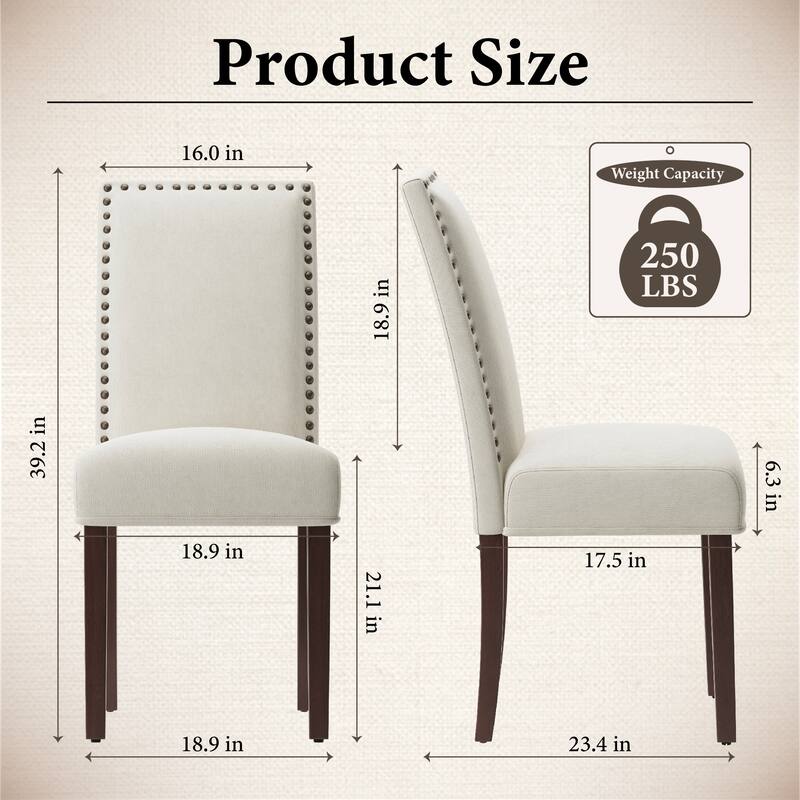 Dining Chairs Upholstered Velvet Nailhead Trim Wood Legs High Back