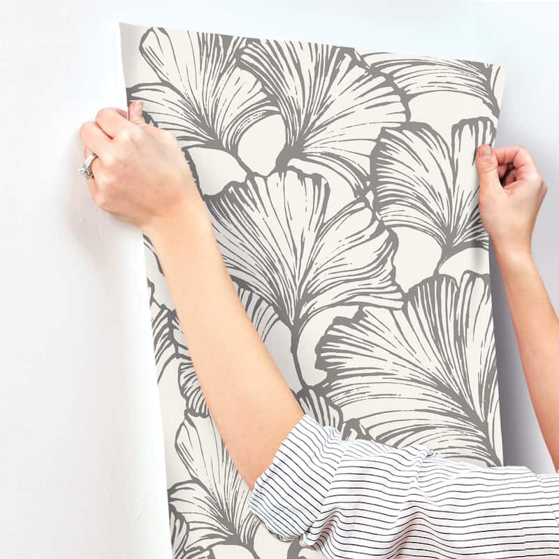 A-Street Prints Kyoto Charcoal Ginkgo Leaf Wallpaper