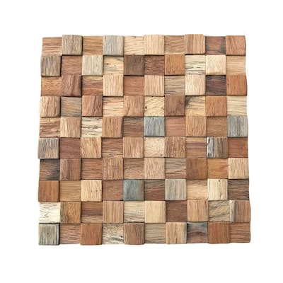 11 7/8"W x 11 7/8"H x 1/2"P Ancient Boat Wood Mosaic Wall Tile, Natural Finish