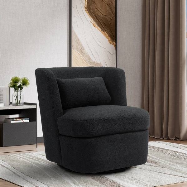 Upholstered Accent Swivel Barrel Chair with pillow