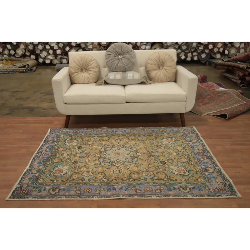 Hand Knotted Oriental 100% Wool Carpet Traditional Floral Brown Tabriz Area Rug - 5' 8'' X 4' 3''