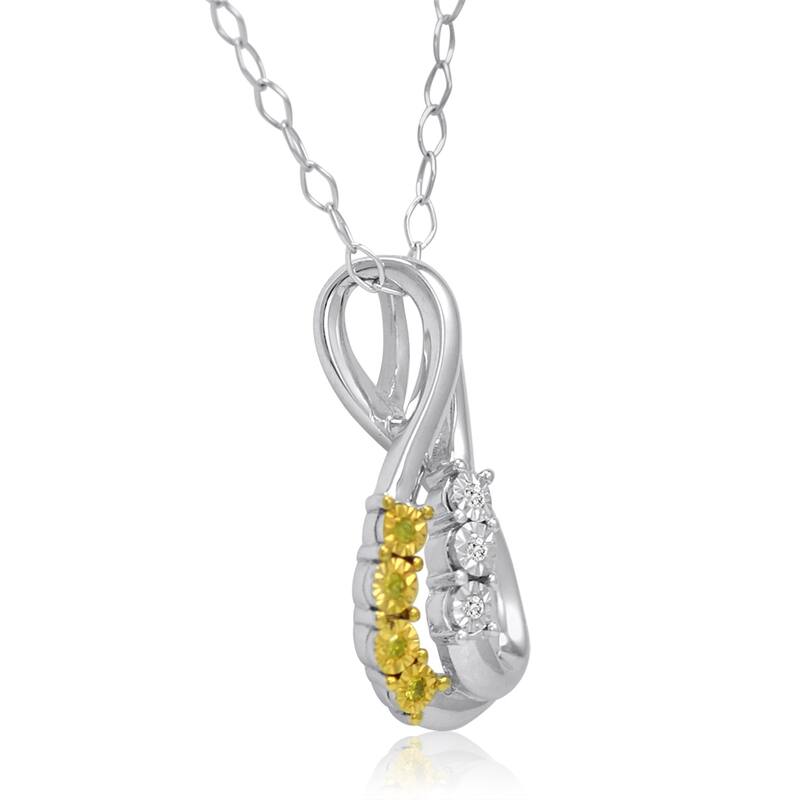 Yellow and White Diamond Tear Drop Pendant Necklace in Sterling Silver on an 18 inch Sterling Silver Chain