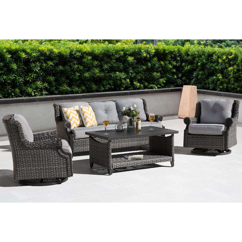 Lassen 4-Piece Outdoor Aluminum Rattan Sofa Set
