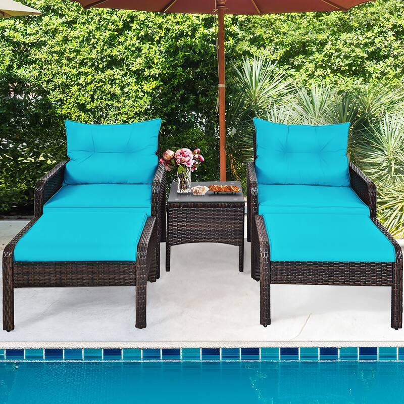 5 PCS Patio Rattan Conversation Set Outdoor Wicker Furniture Set