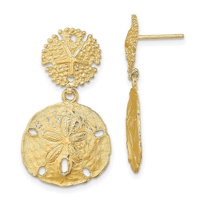 Curata 14k Yellow Gold 22.8x16.3mm Double Sand Dollar Dangle Earrings