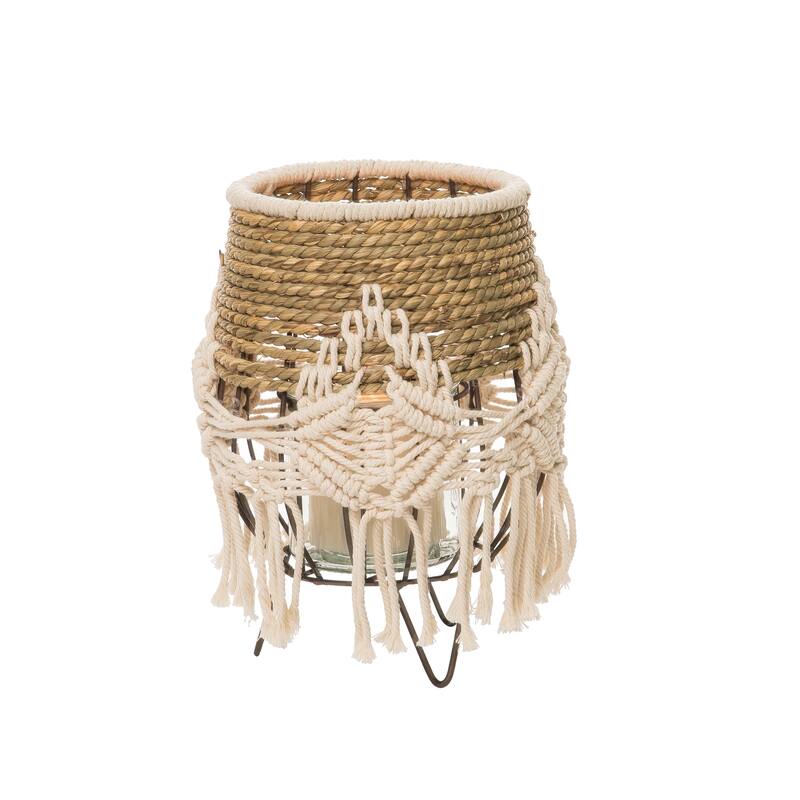 Transpac Fiber 8.26" Brown Everyday Natural Seagrass Lantern