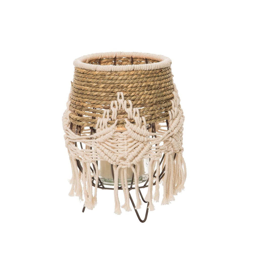 Transpac Fiber 8.26" Brown Everyday Natural Seagrass Lantern