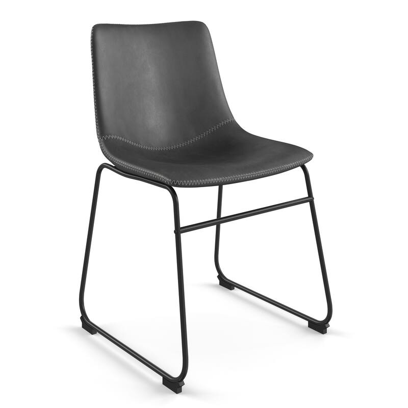 Petra Vegan Leather Side Chairs with Black Legs (Set of 2) - Grey / Black Legs