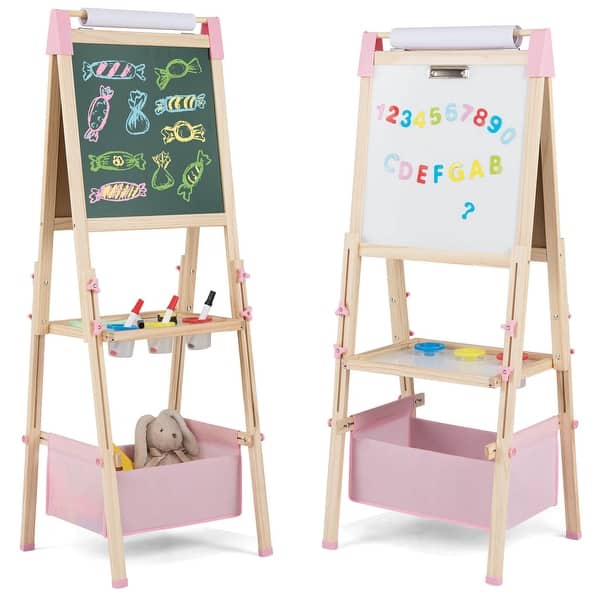 slide 2 of 20, Costway 3-in-1 Kids Art Easel Double-Sided Wooden Adjustable Magnetic - See Details Pink