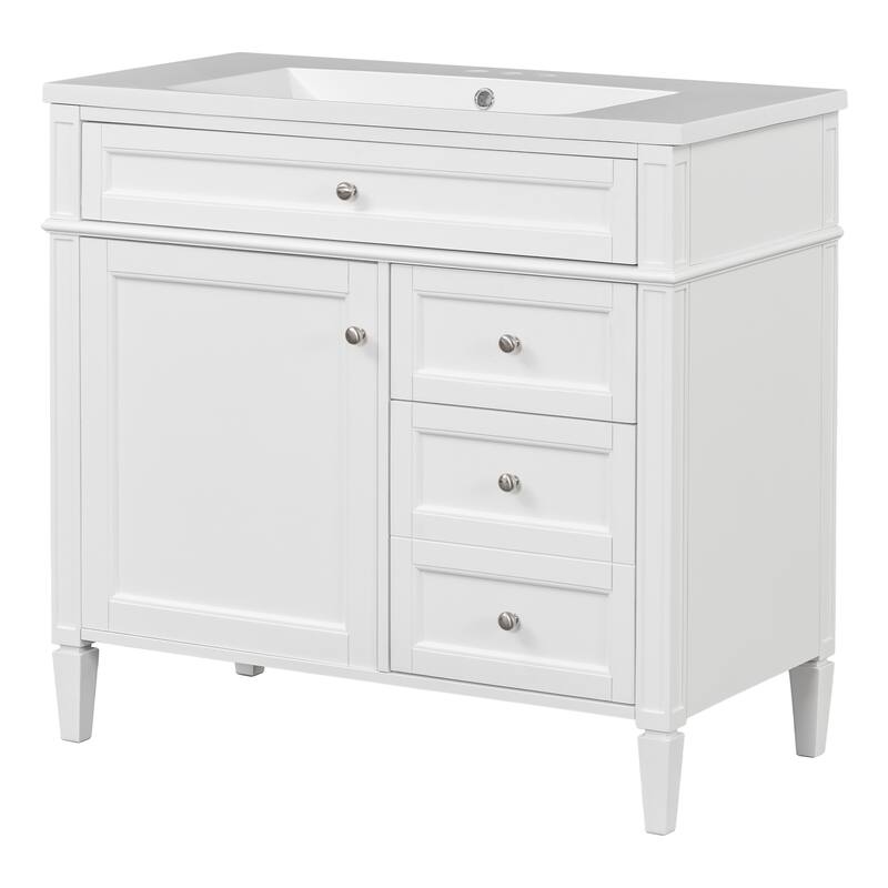 GDFStudio - Riviera Modern Bathroom Vanity with Resin Sink, Tip-Out Drawer and Adjustable Storage - 36'W